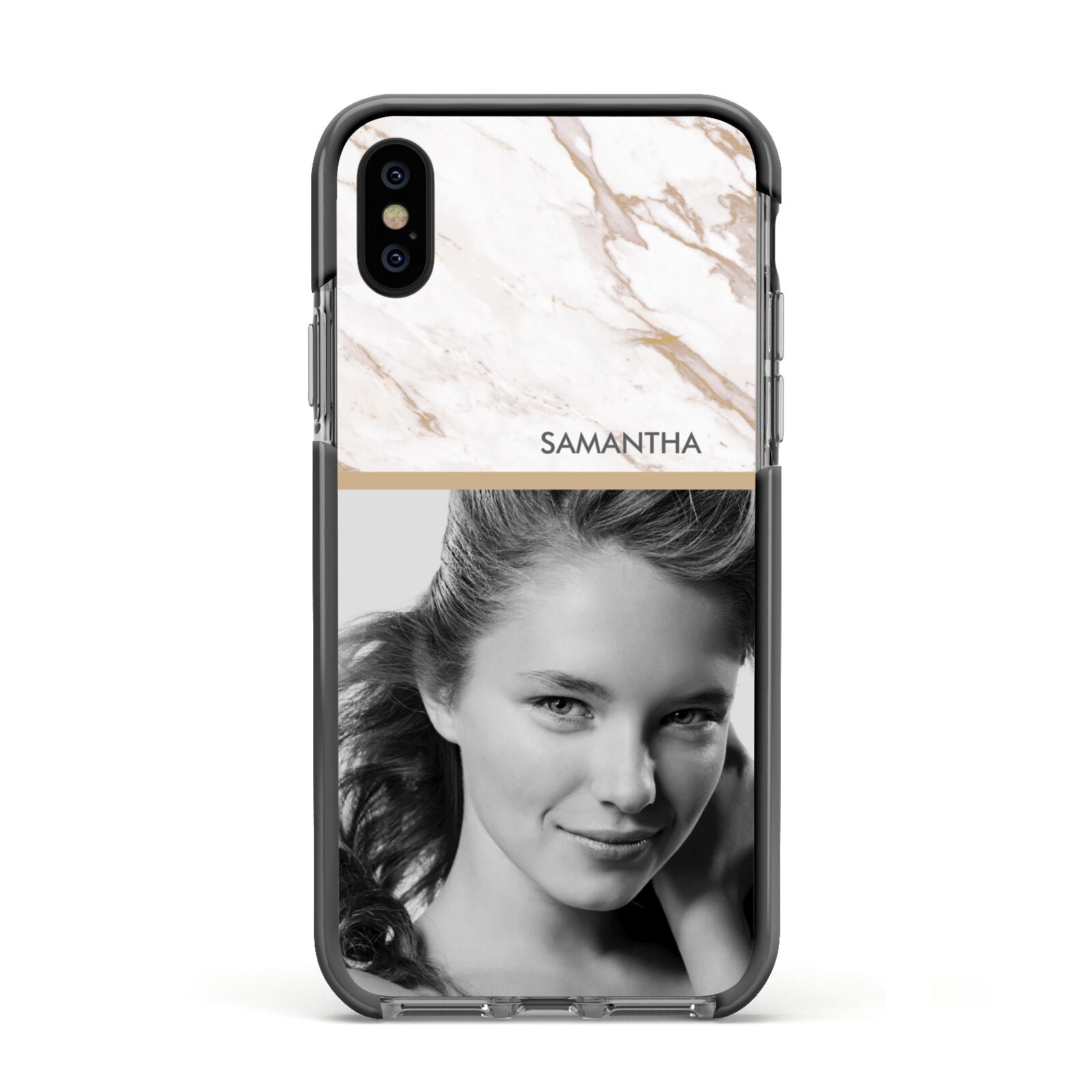 Marble Photo Apple iPhone Xs Impact Case Black Edge on Black Phone