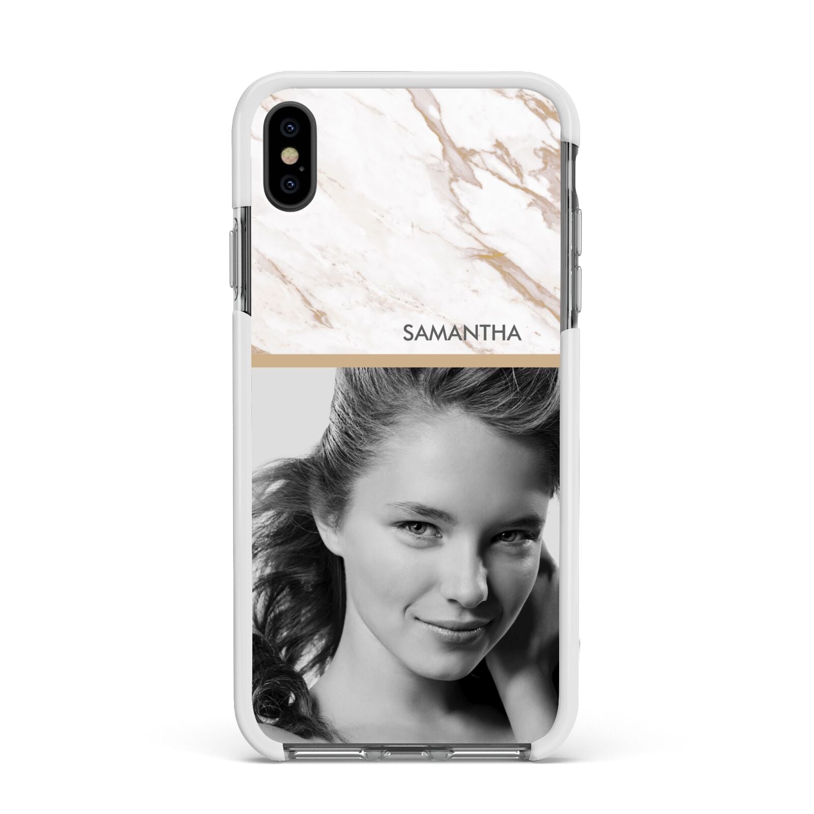 Marble Photo Apple iPhone Xs Max Impact Case White Edge on Black Phone