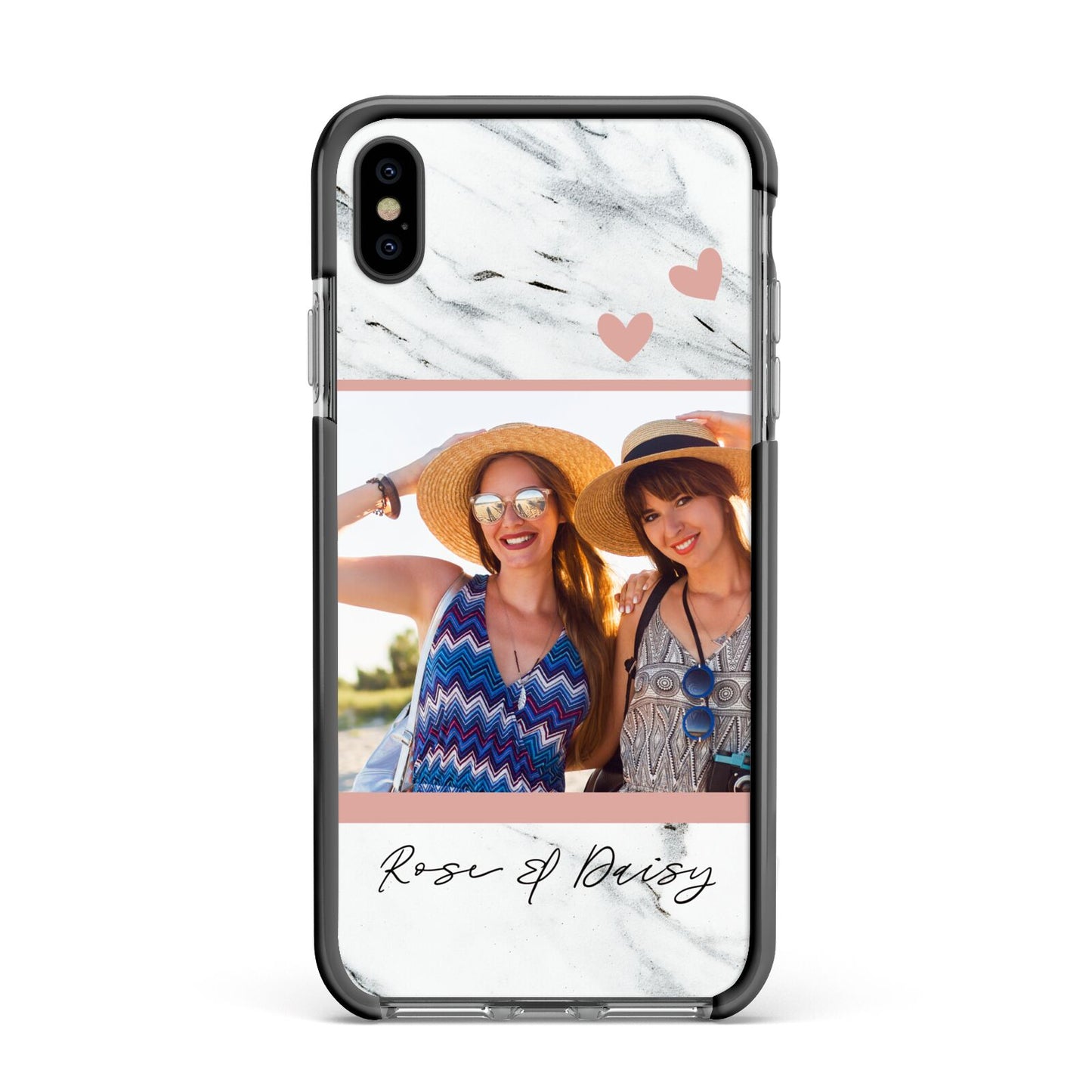 Marble Photo Upload with Text Apple iPhone Xs Max Impact Case Black Edge on Black Phone