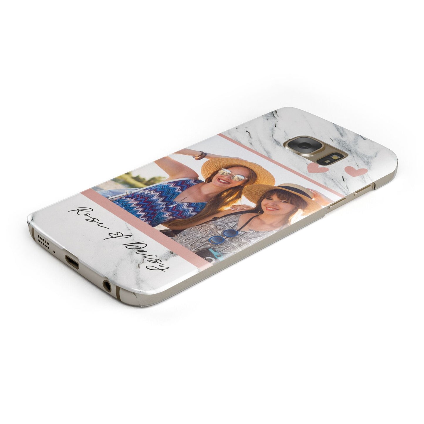 Marble Photo Upload with Text Protective Samsung Galaxy Case Angled Image