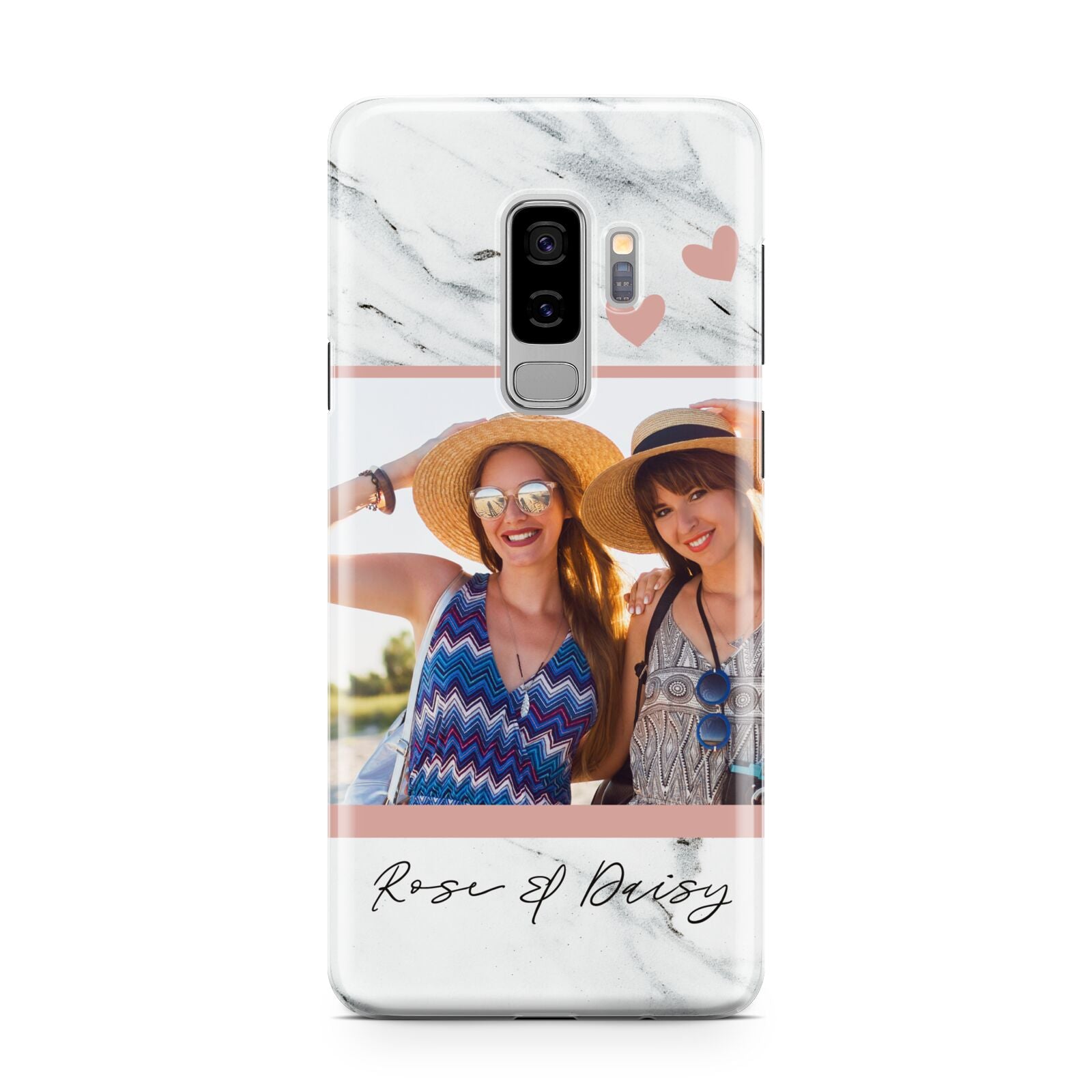 Marble Photo Upload with Text Samsung Galaxy S9 Plus Case on Silver phone