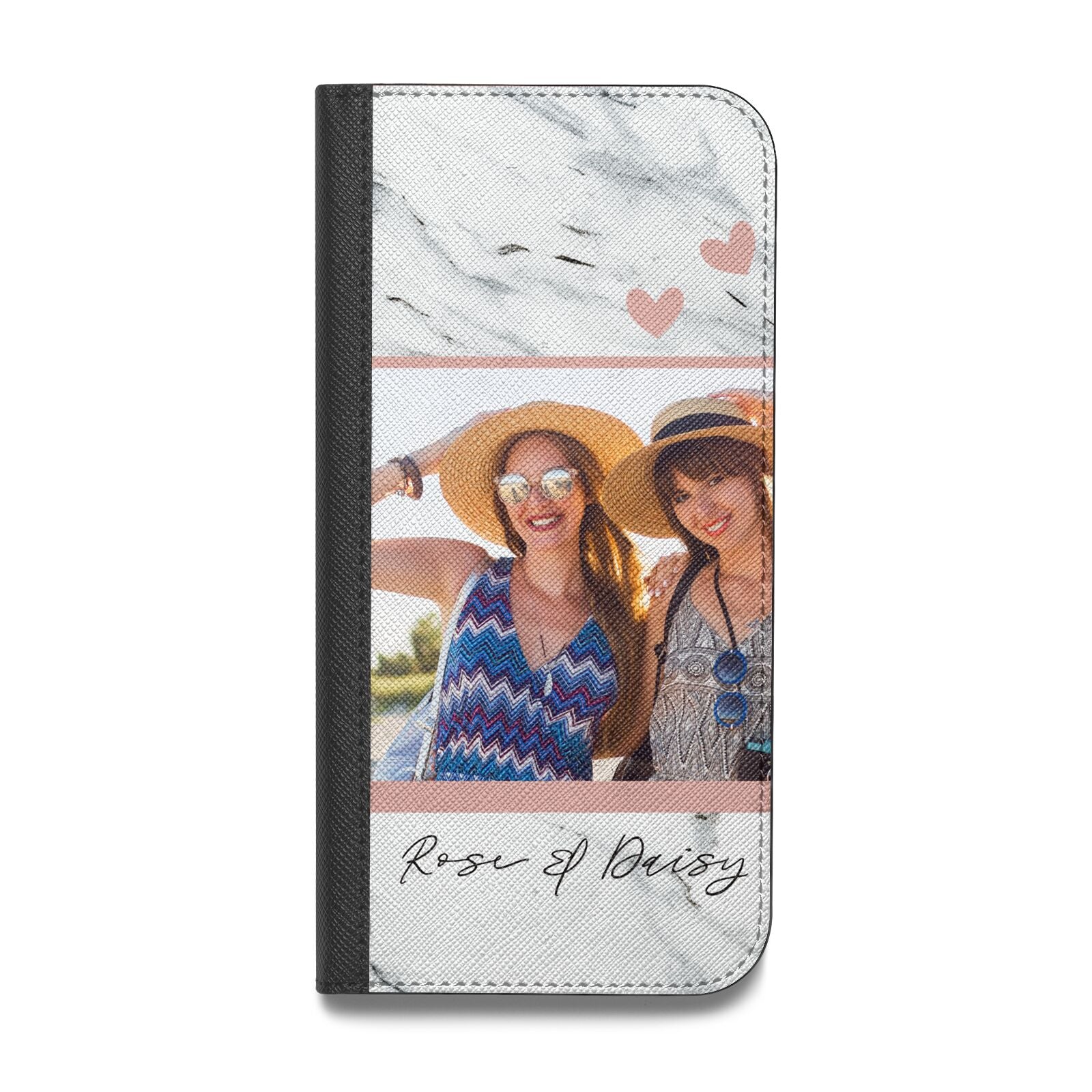 Marble Photo Upload with Text Vegan Leather Flip Samsung Case