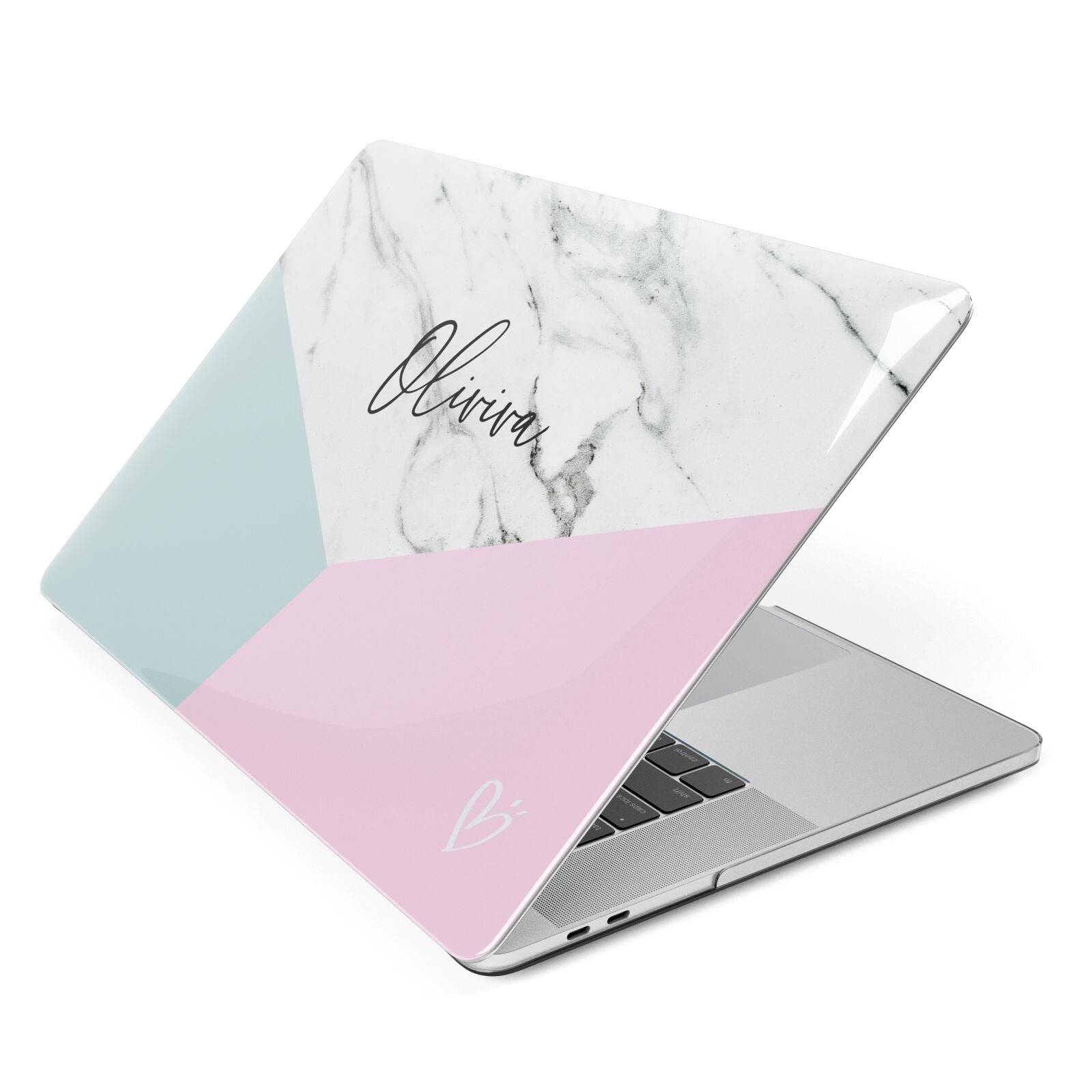 Marble Pink Geometric Personalised Apple MacBook Case Side View