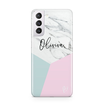 Marble Pink Geometric Personalised Samsung S21 Case