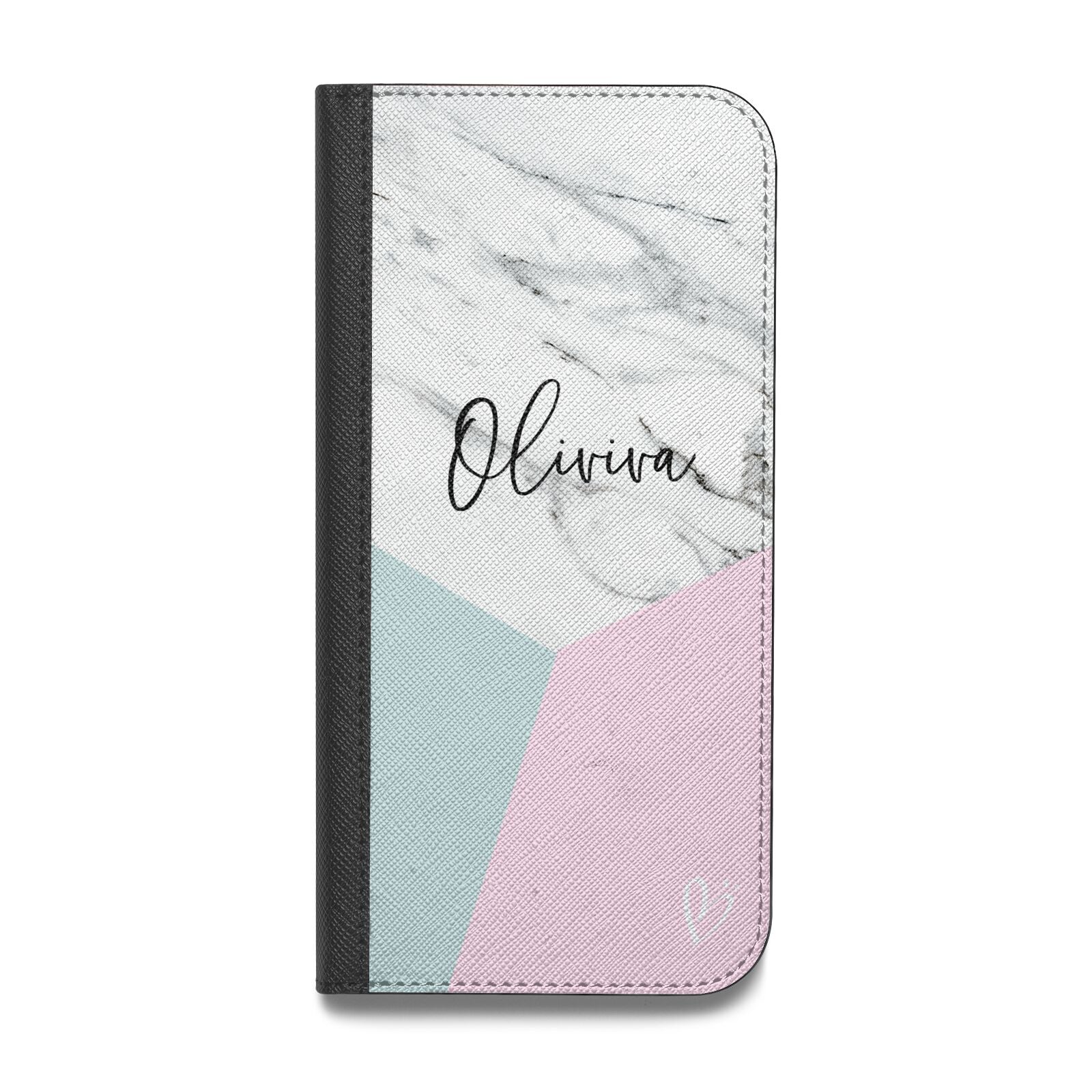 Marble Pink Geometric Personalised Vegan Leather Flip iPhone Case