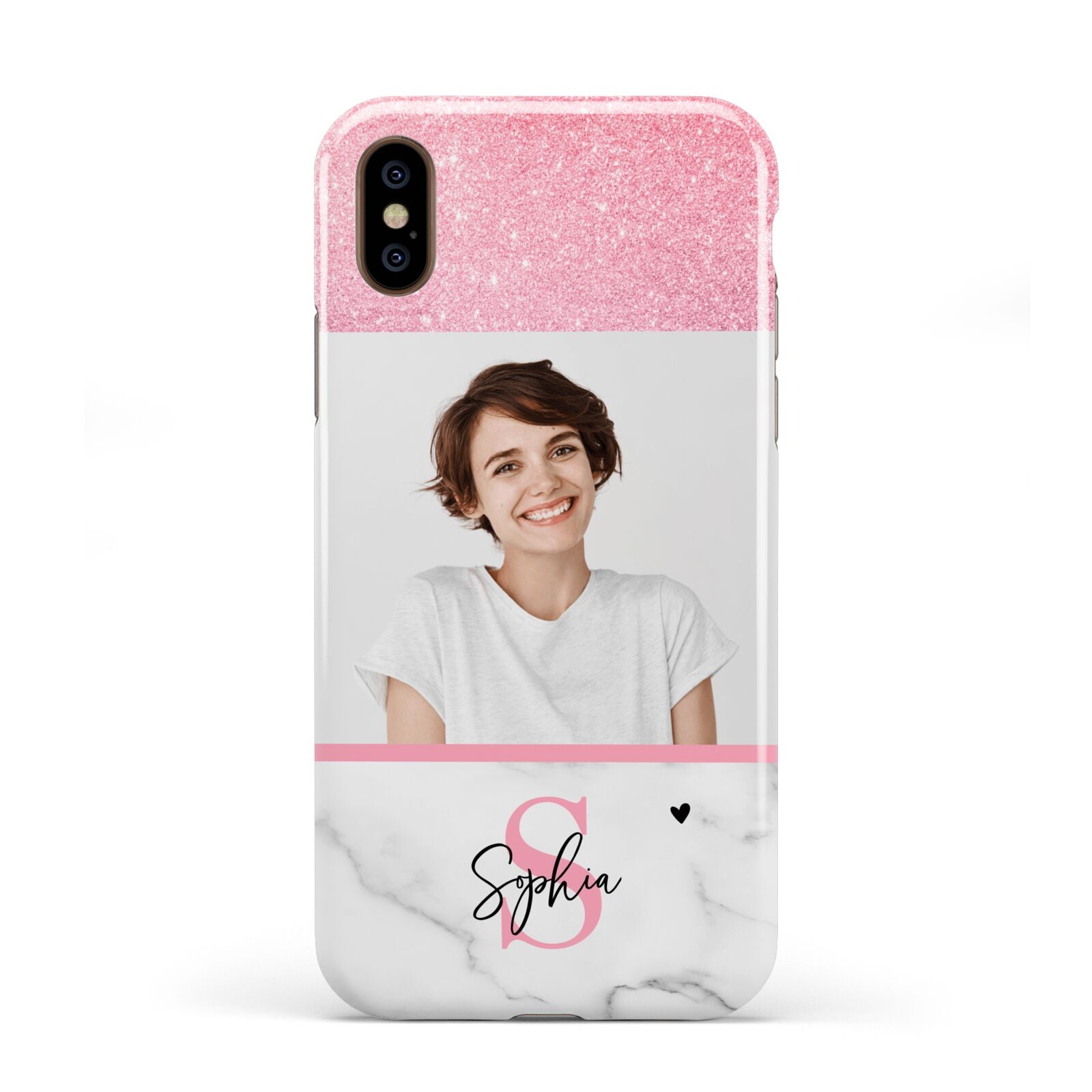 Marble Pink Glitter Photo Custom Apple iPhone XS 3D Tough