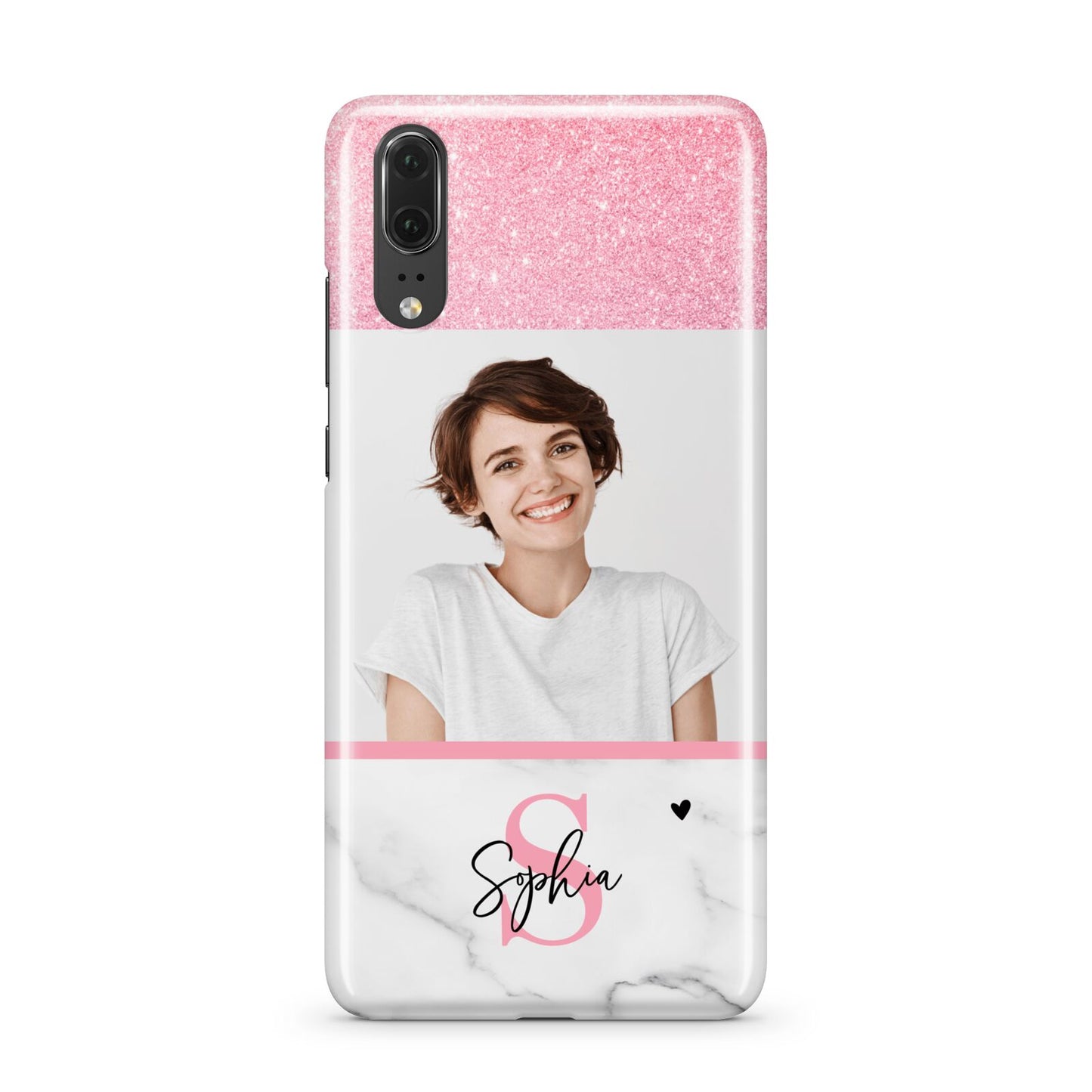 Marble Pink Glitter Photo Custom Huawei P20 Phone Case