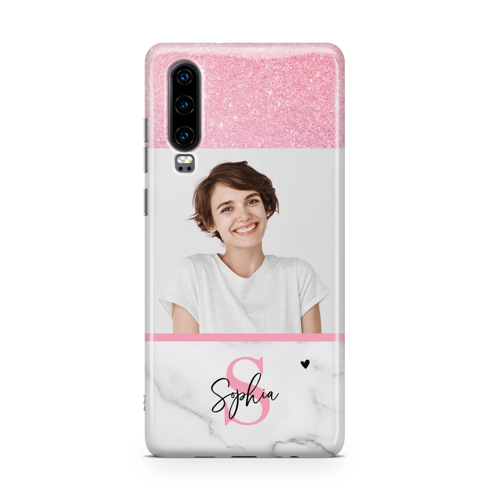 Marble Pink Glitter Photo Custom Huawei P30 Phone Case