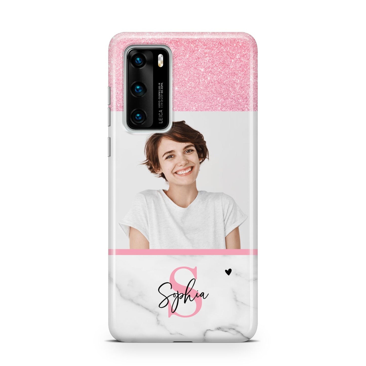 Marble Pink Glitter Photo Custom Huawei P40 Phone Case