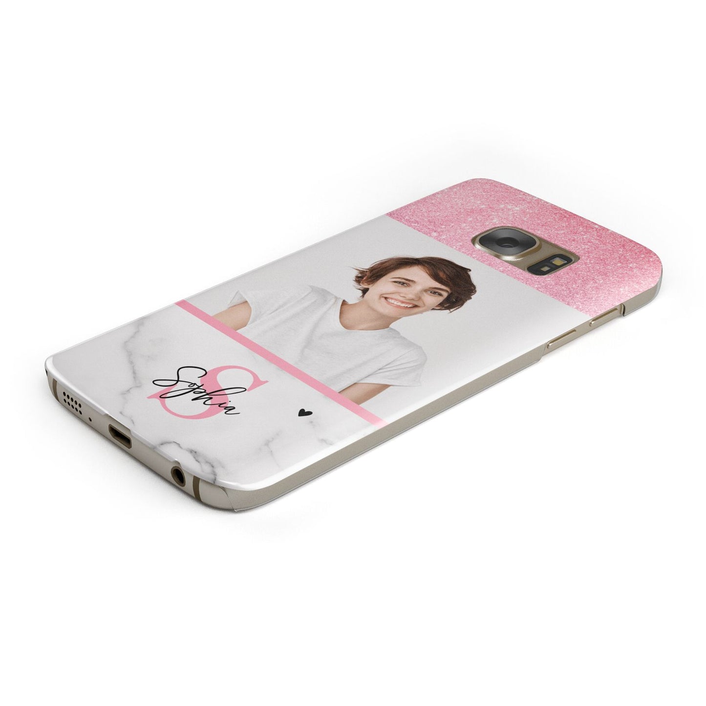 Marble Pink Glitter Photo Custom Samsung Galaxy Case Bottom Cutout