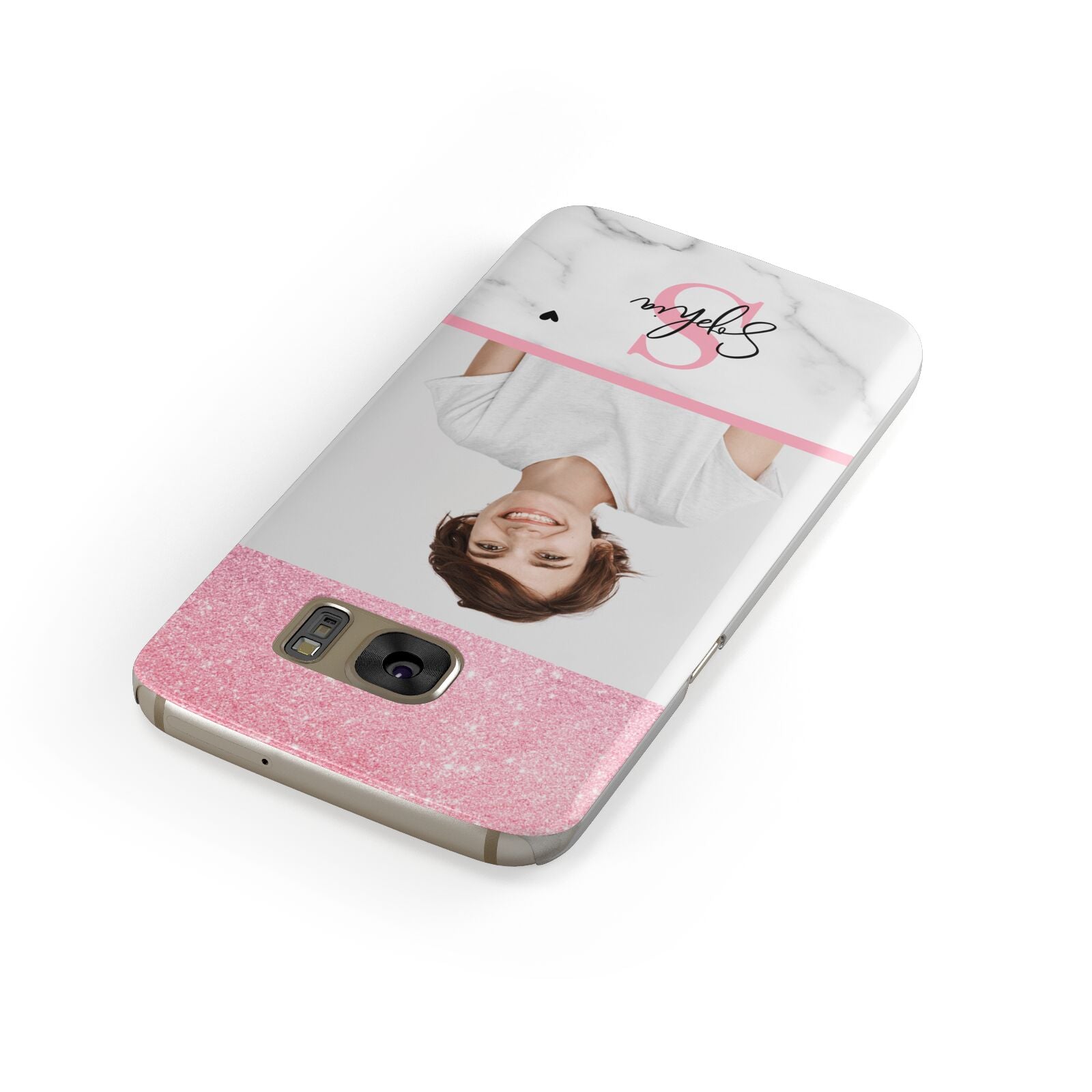 Marble Pink Glitter Photo Custom Samsung Galaxy Case Front Close Up