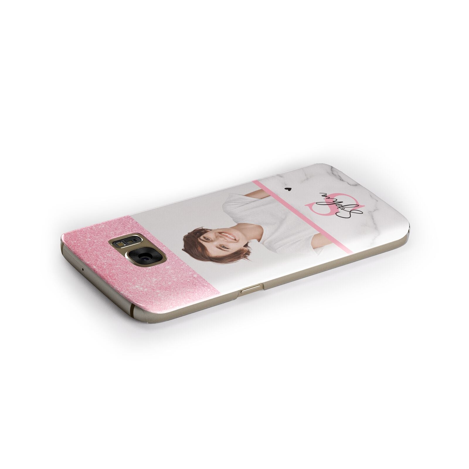 Marble Pink Glitter Photo Custom Samsung Galaxy Case Side Close Up