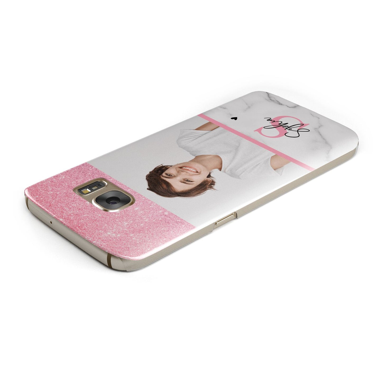 Marble Pink Glitter Photo Custom Samsung Galaxy Case Top Cutout