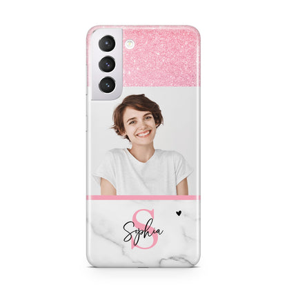 Marble Pink Glitter Photo Custom Samsung S21 Case