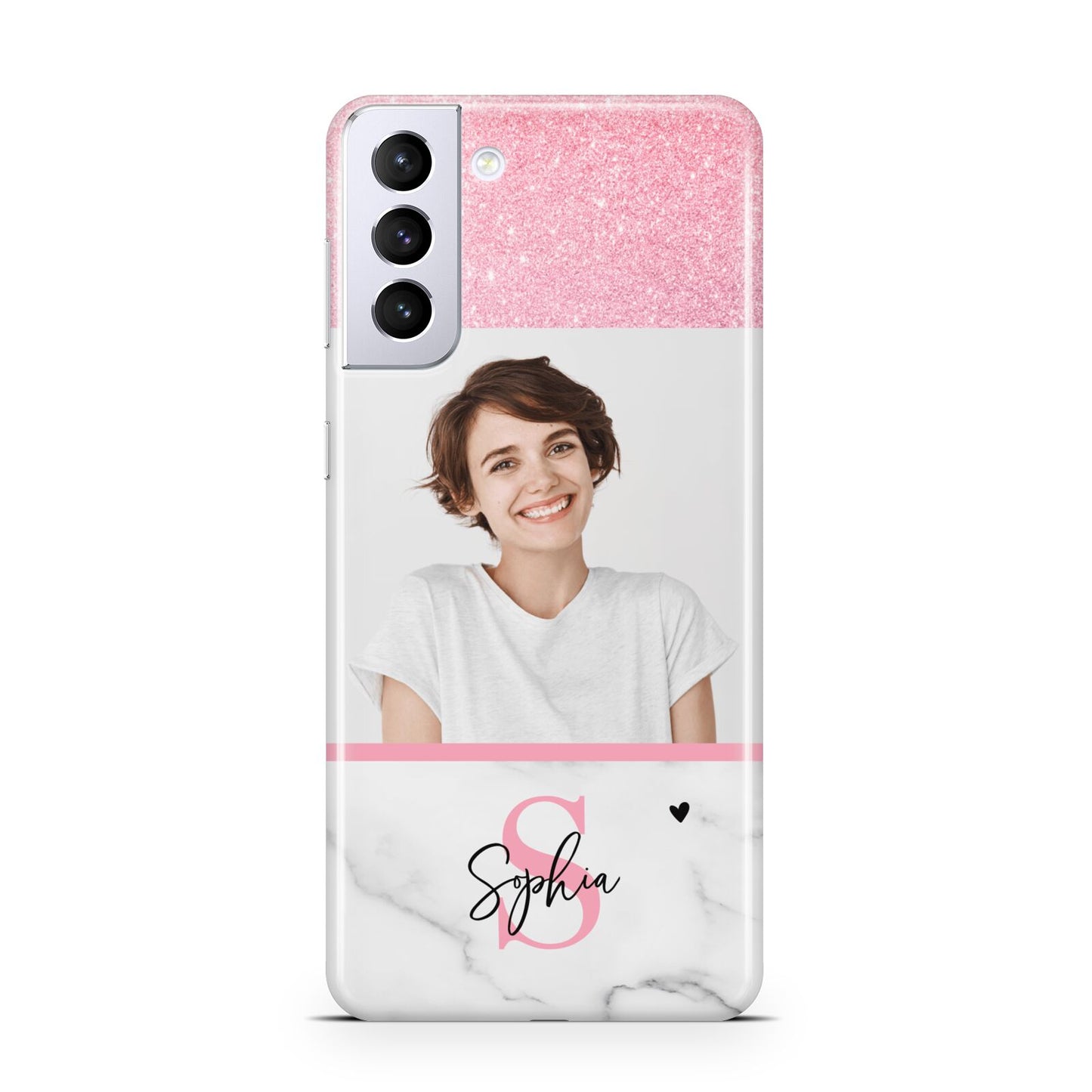 Marble Pink Glitter Photo Custom Samsung S21 Plus Case