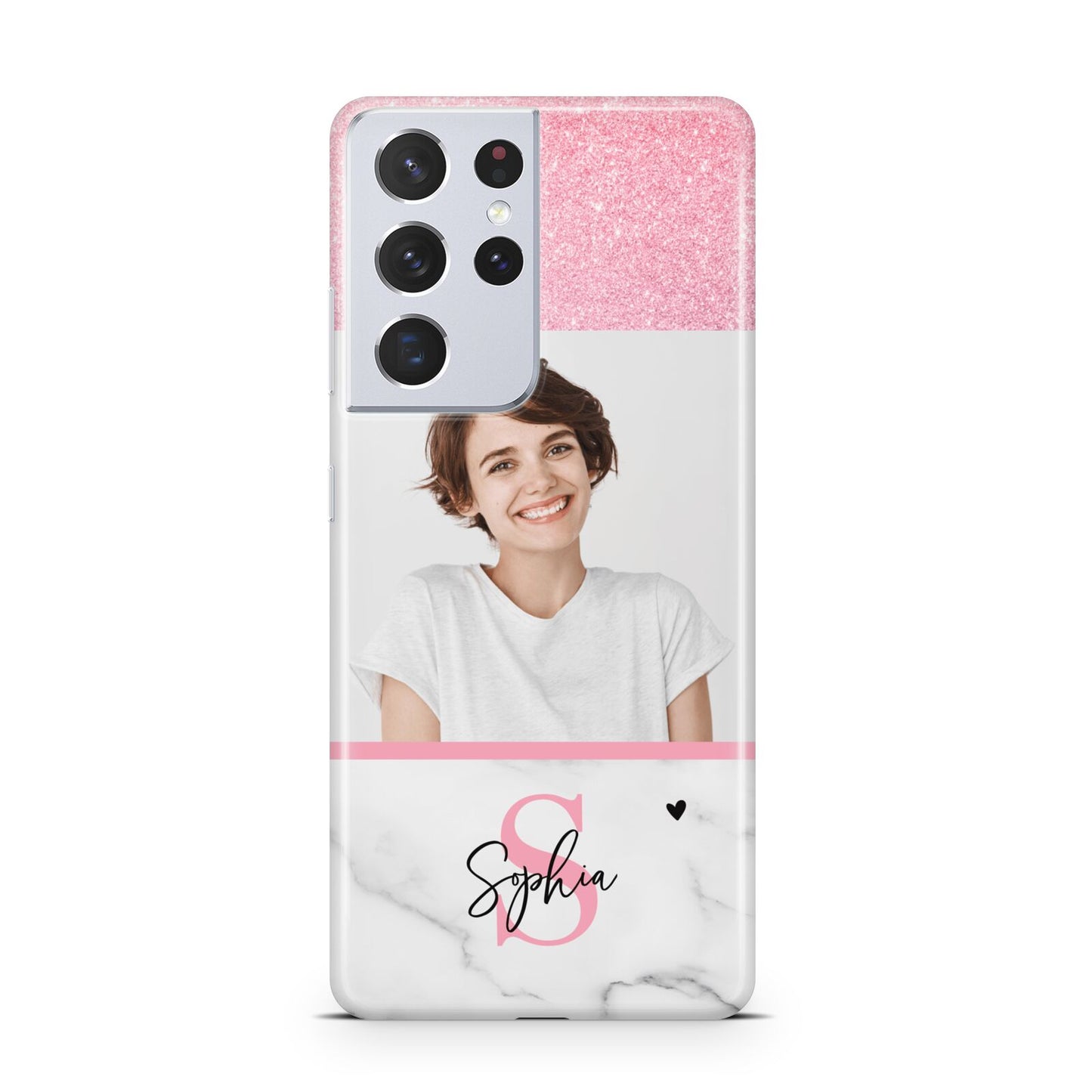 Marble Pink Glitter Photo Custom Samsung S21 Ultra Case