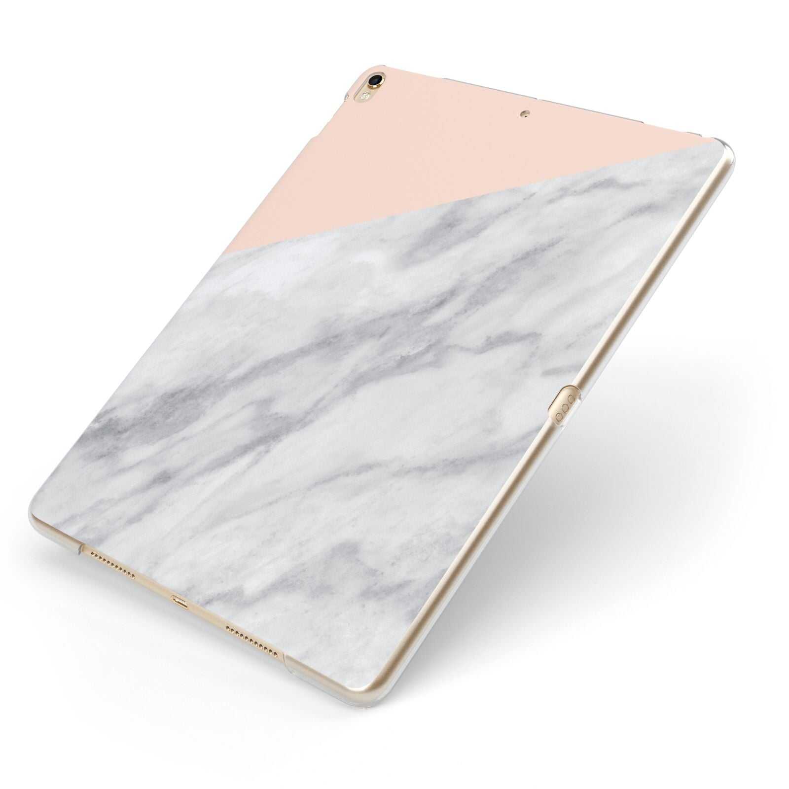 Marble Pink White Grey Apple iPad Case on Gold iPad Side View