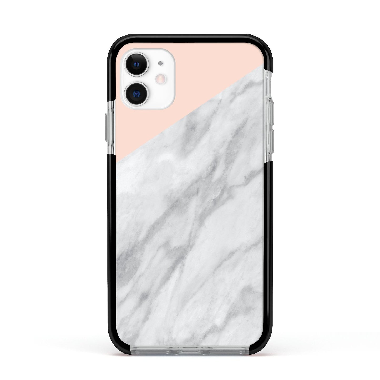 Marble Pink White Grey Apple iPhone 11 in White with Black Impact Case