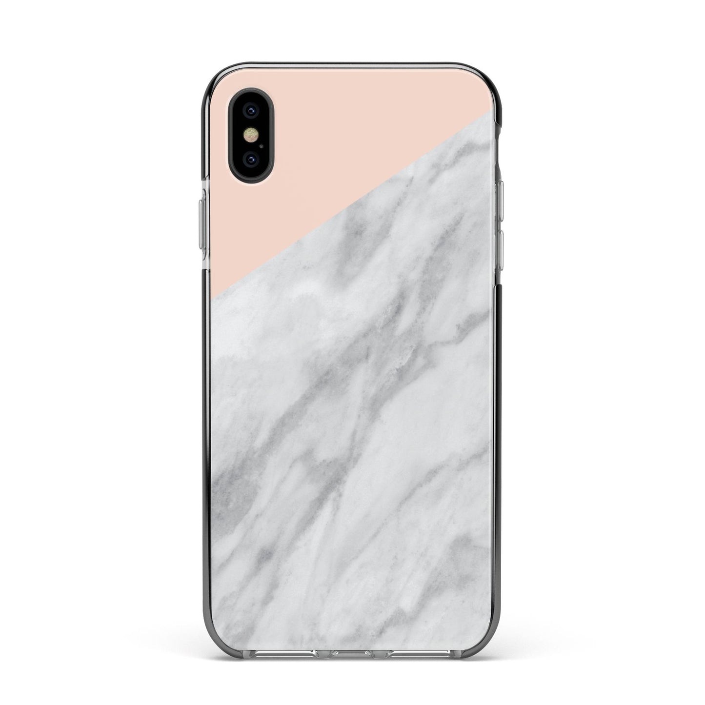 Marble Pink White Grey Apple iPhone Xs Max Impact Case Black Edge on Black Phone