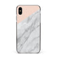 Marble Pink White Grey Apple iPhone Xs Max Impact Case Black Edge on Silver Phone