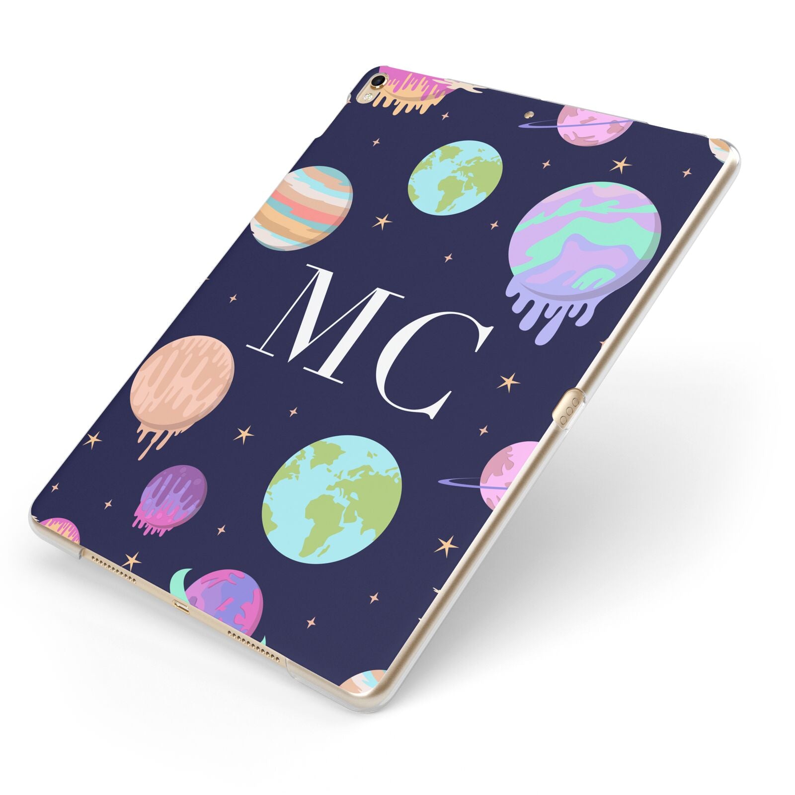 Marble Planets Personalised Initials Apple iPad Case on Gold iPad Side View