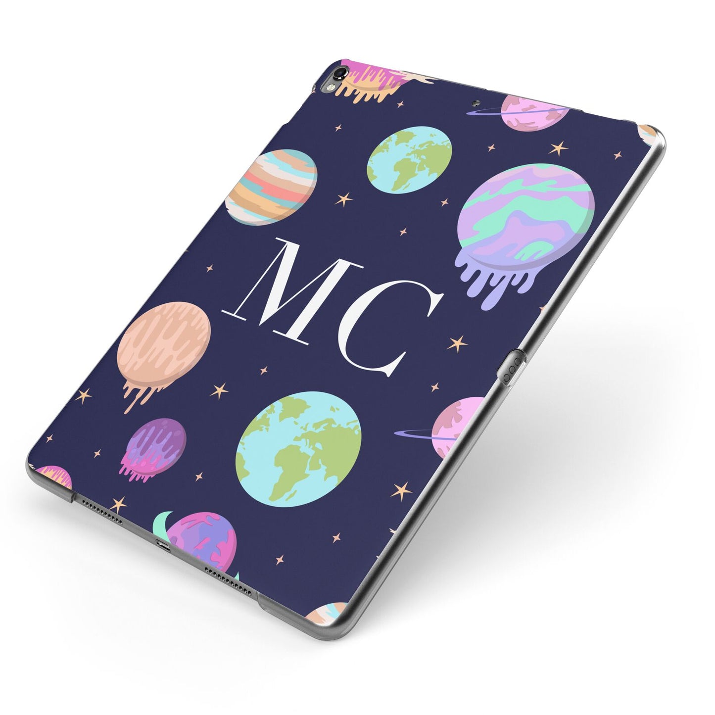 Marble Planets Personalised Initials Apple iPad Case on Grey iPad Side View