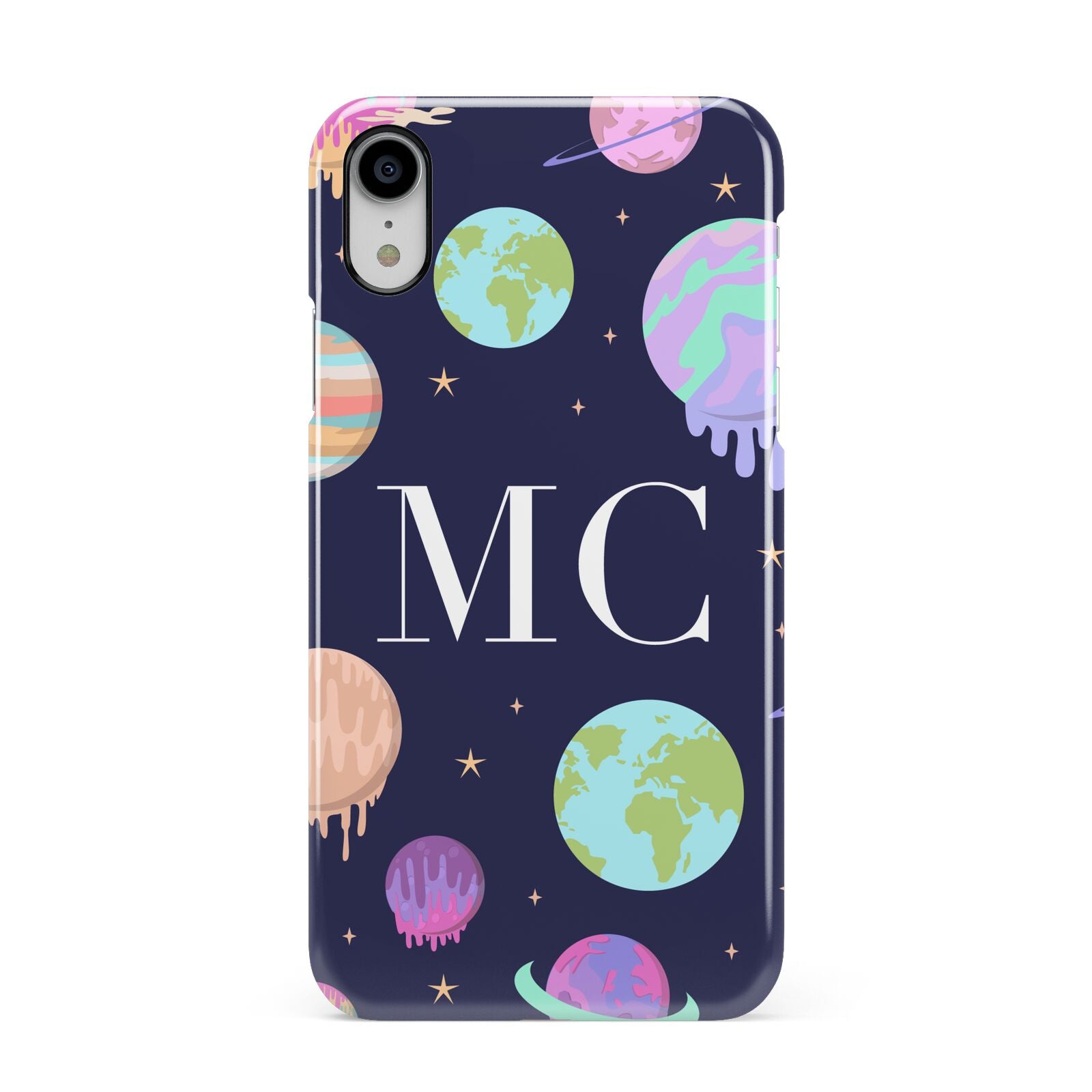 Marble Planets Personalised Initials Apple iPhone XR White 3D Snap Case