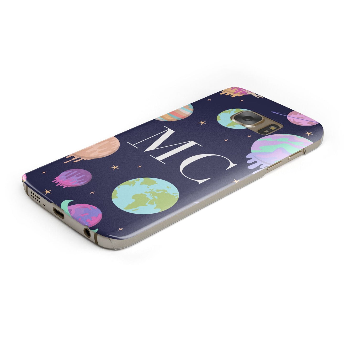 Marble Planets Personalised Initials Protective Samsung Galaxy Case Angled Image