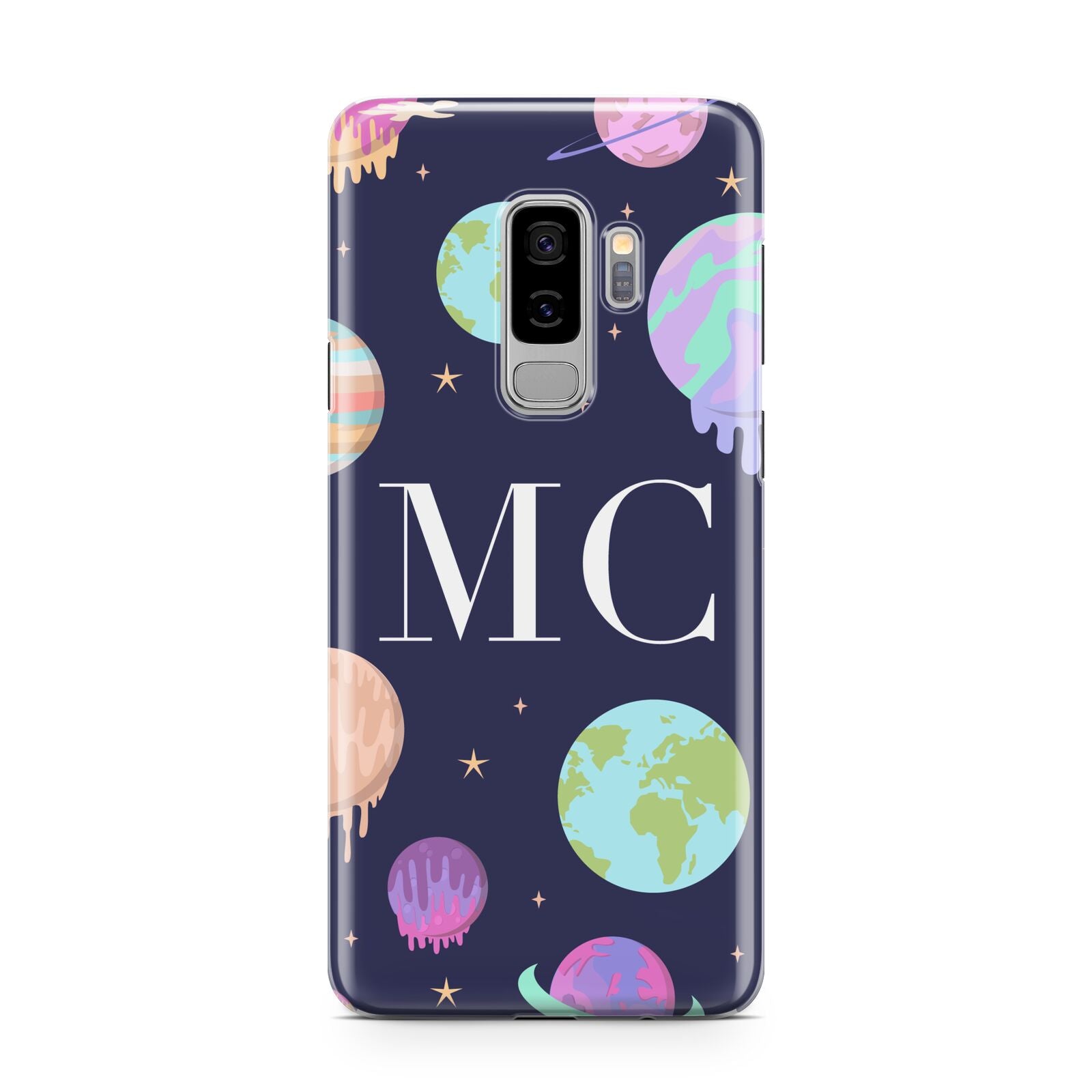 Marble Planets Personalised Initials Samsung Galaxy S9 Plus Case on Silver phone