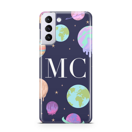 Marble Planets Personalised Initials Samsung S21 Plus Phone Case