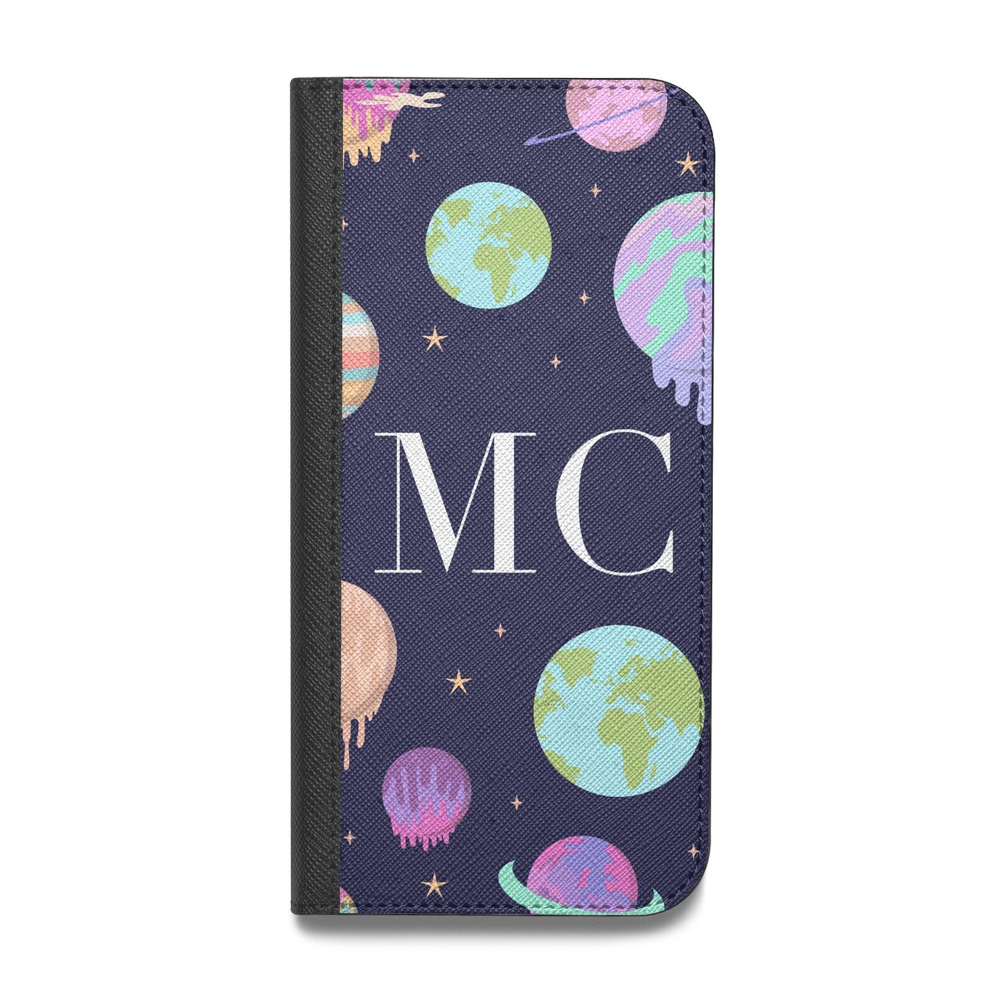 Marble Planets Personalised Initials Vegan Leather Flip iPhone Case