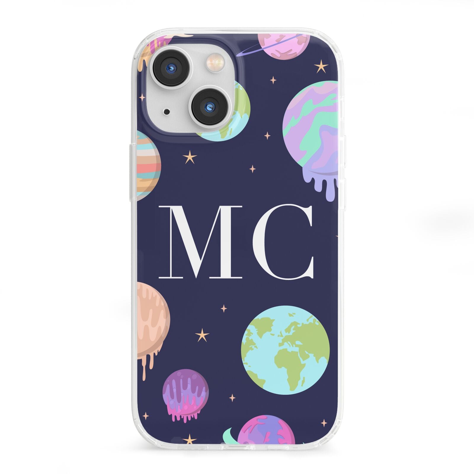 Marble Planets Personalised Initials iPhone 13 Mini Clear Bumper Case