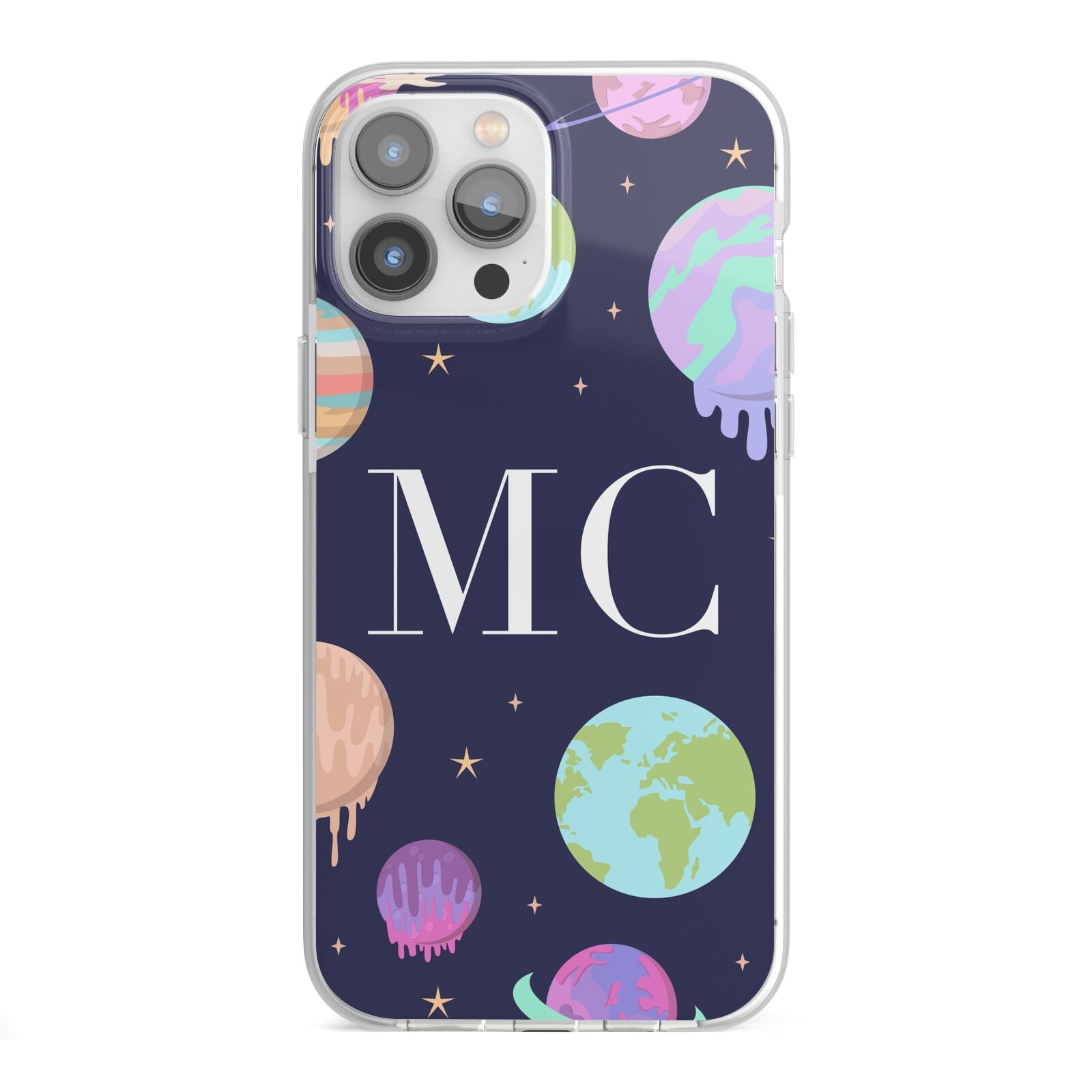 Marble Planets Personalised Initials iPhone 13 Pro Max TPU Impact Case with White Edges