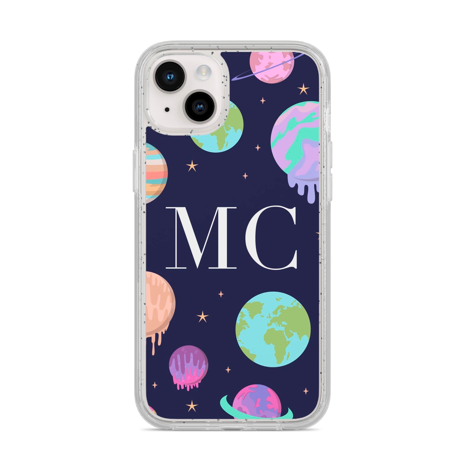 Marble Planets Personalised Initials iPhone 14 Plus Glitter Tough Case Starlight