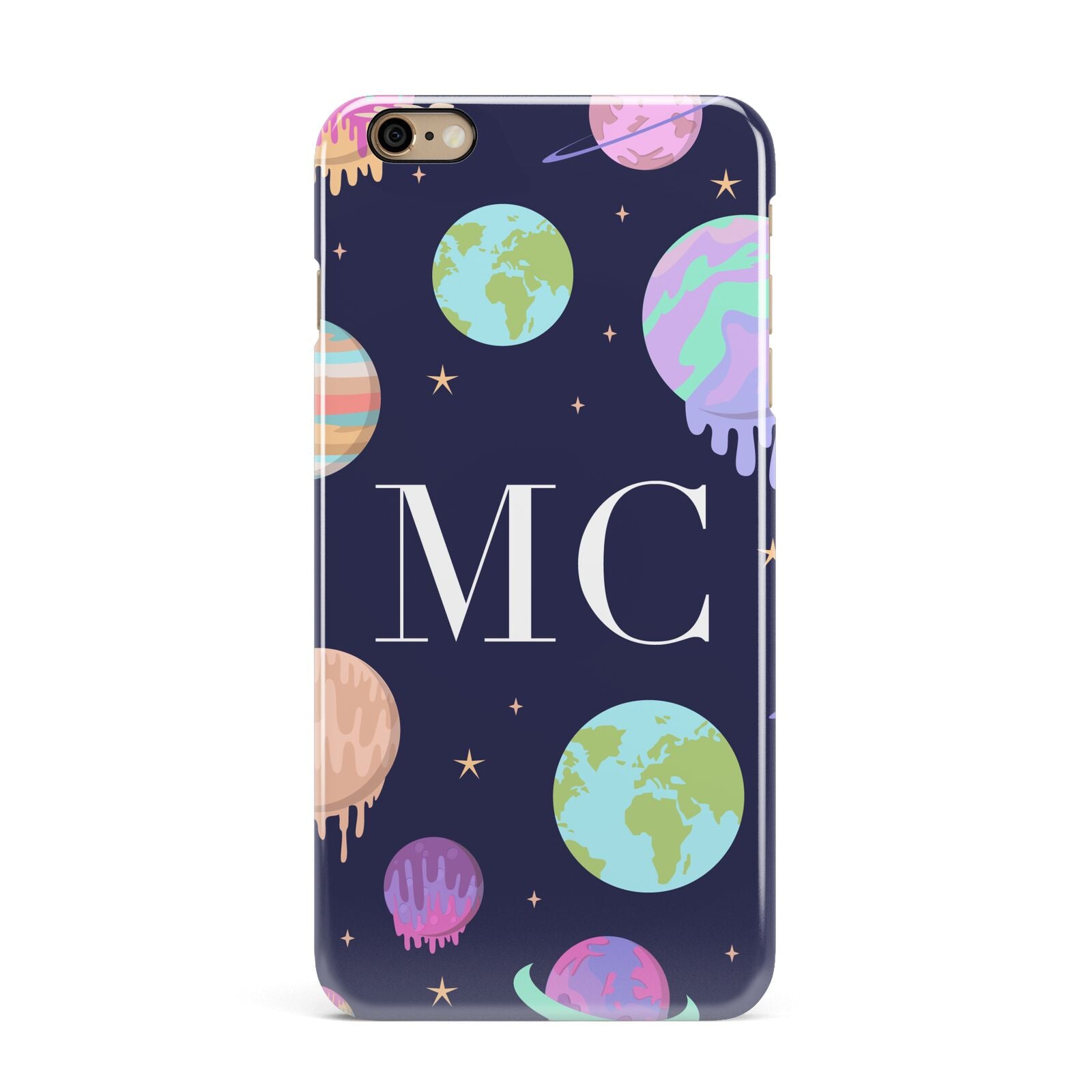 Marble Planets Personalised Initials iPhone 6 Plus 3D Snap Case on Gold Phone