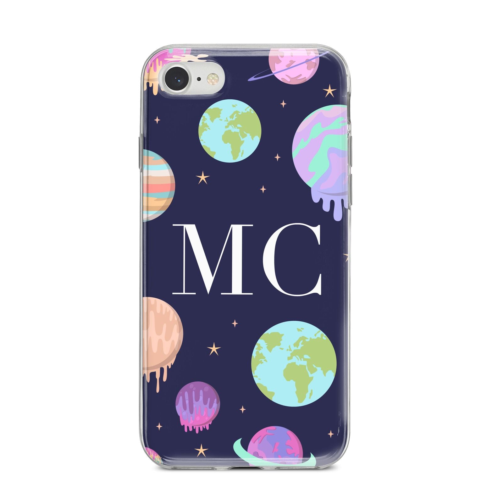 Marble Planets Personalised Initials iPhone 8 Bumper Case on Silver iPhone