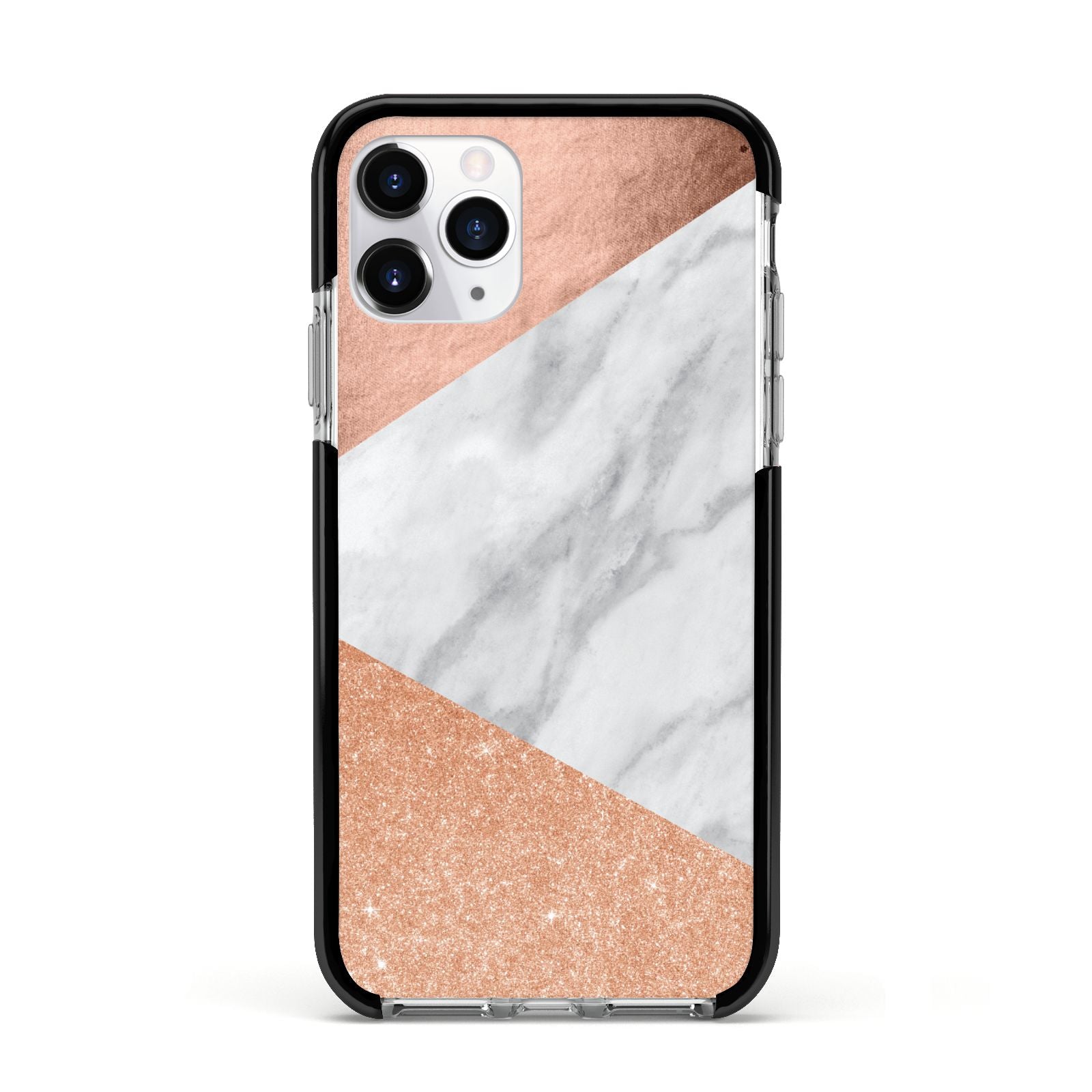 Marble Rose Gold Apple iPhone 11 Pro in Silver with Black Impact Case