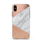 Marble Rose Gold Apple iPhone Xs Impact Case White Edge on Black Phone