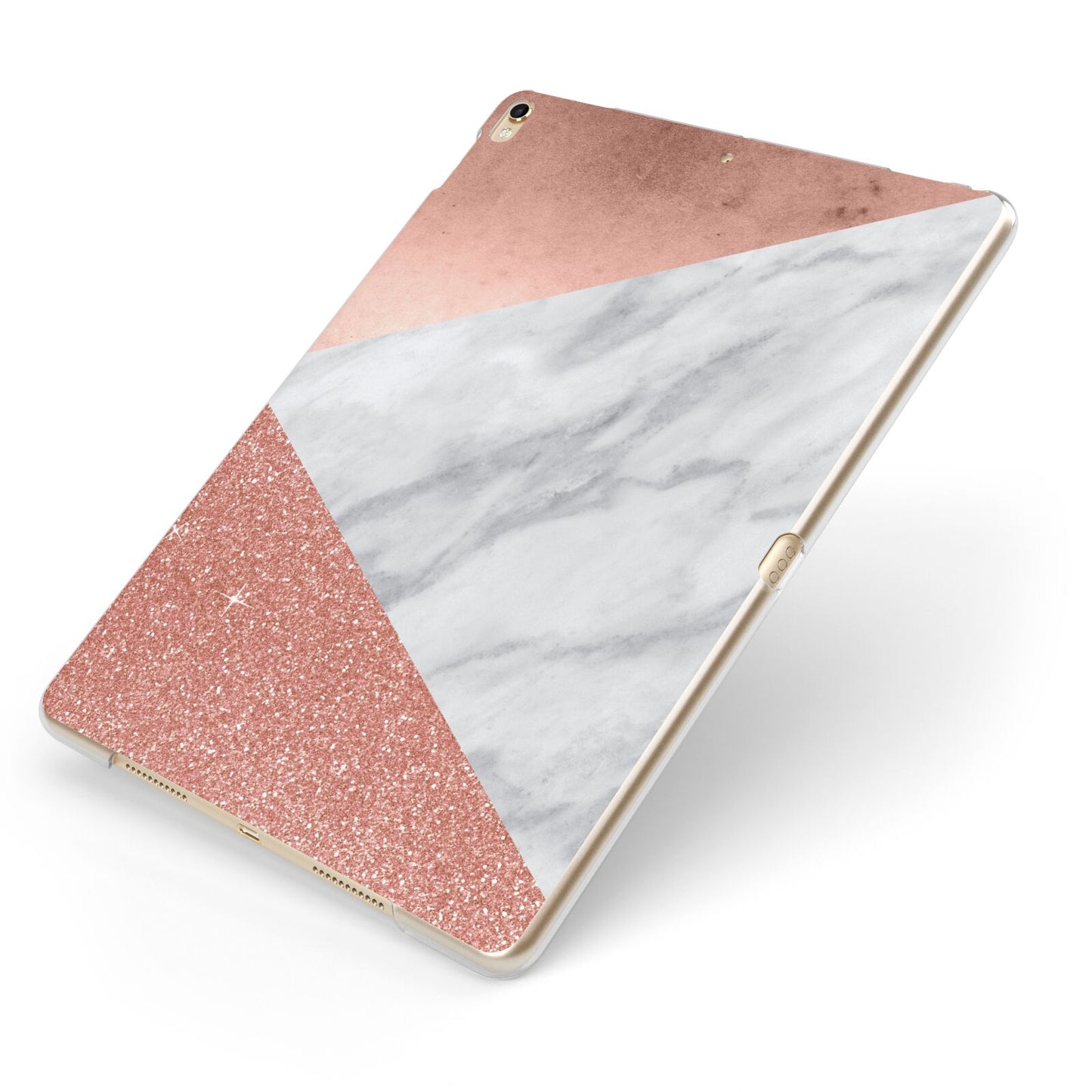Marble Rose Gold Foil Apple iPad Case on Gold iPad Side View