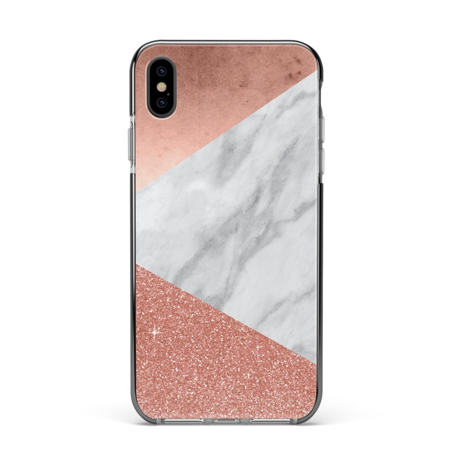 Marble Rose Gold Foil Apple iPhone Xs Max Impact Case Black Edge on Black Phone