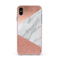 Marble Rose Gold Foil Apple iPhone Xs Max Impact Case Pink Edge on Black Phone