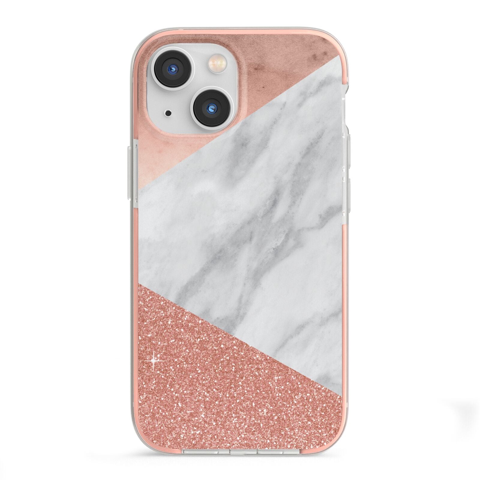 Marble Rose Gold Foil iPhone 13 Mini TPU Impact Case with Pink Edges