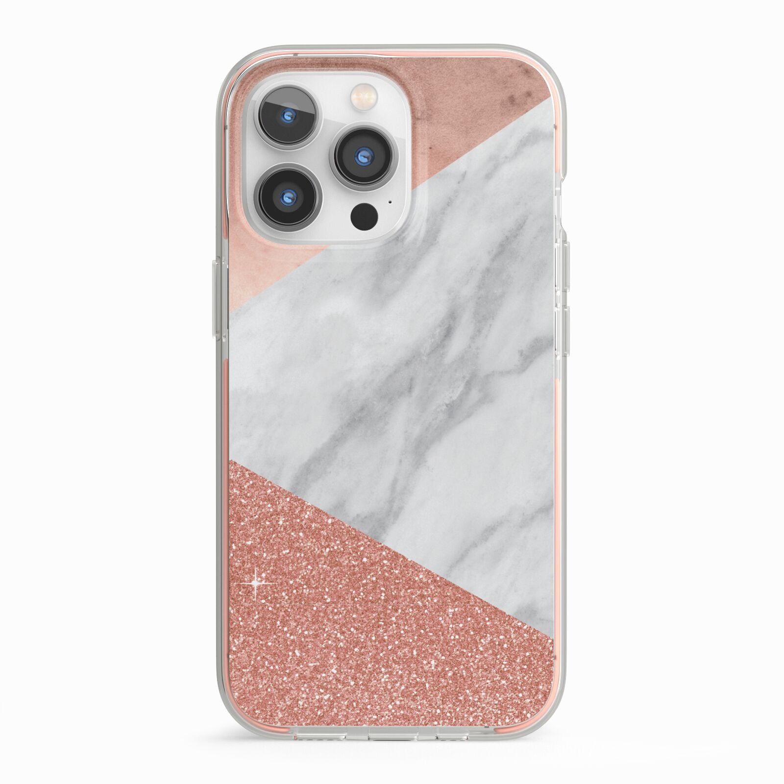 Marble Rose Gold Foil iPhone 13 Pro TPU Impact Case with Pink Edges