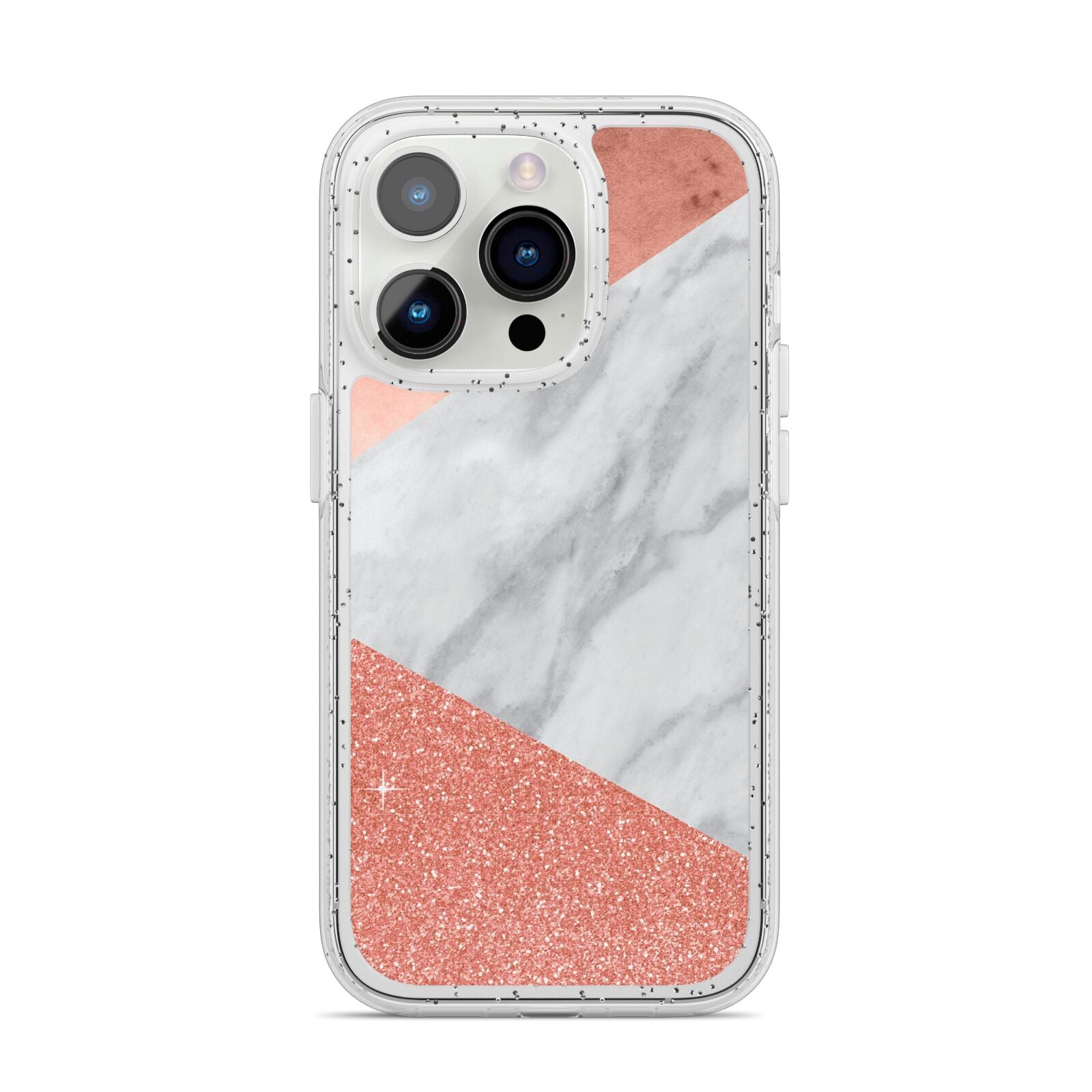 Marble Rose Gold Foil iPhone 14 Pro Glitter Tough Case Silver