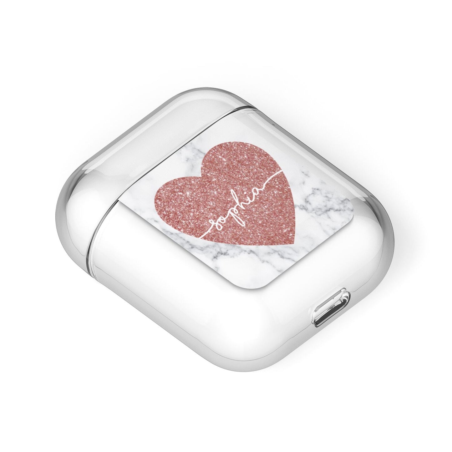 Marble Rose Gold Glitter Heart Personalised Name AirPods Case Laid Flat