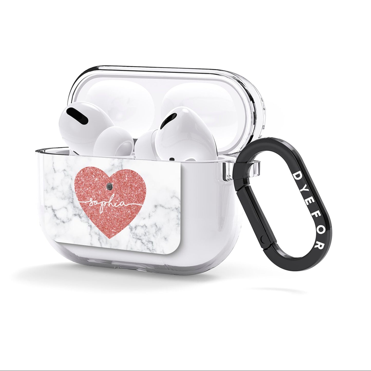 Marble Rose Gold Glitter Heart Personalised Name AirPods Clear Case 3rd Gen Side Image