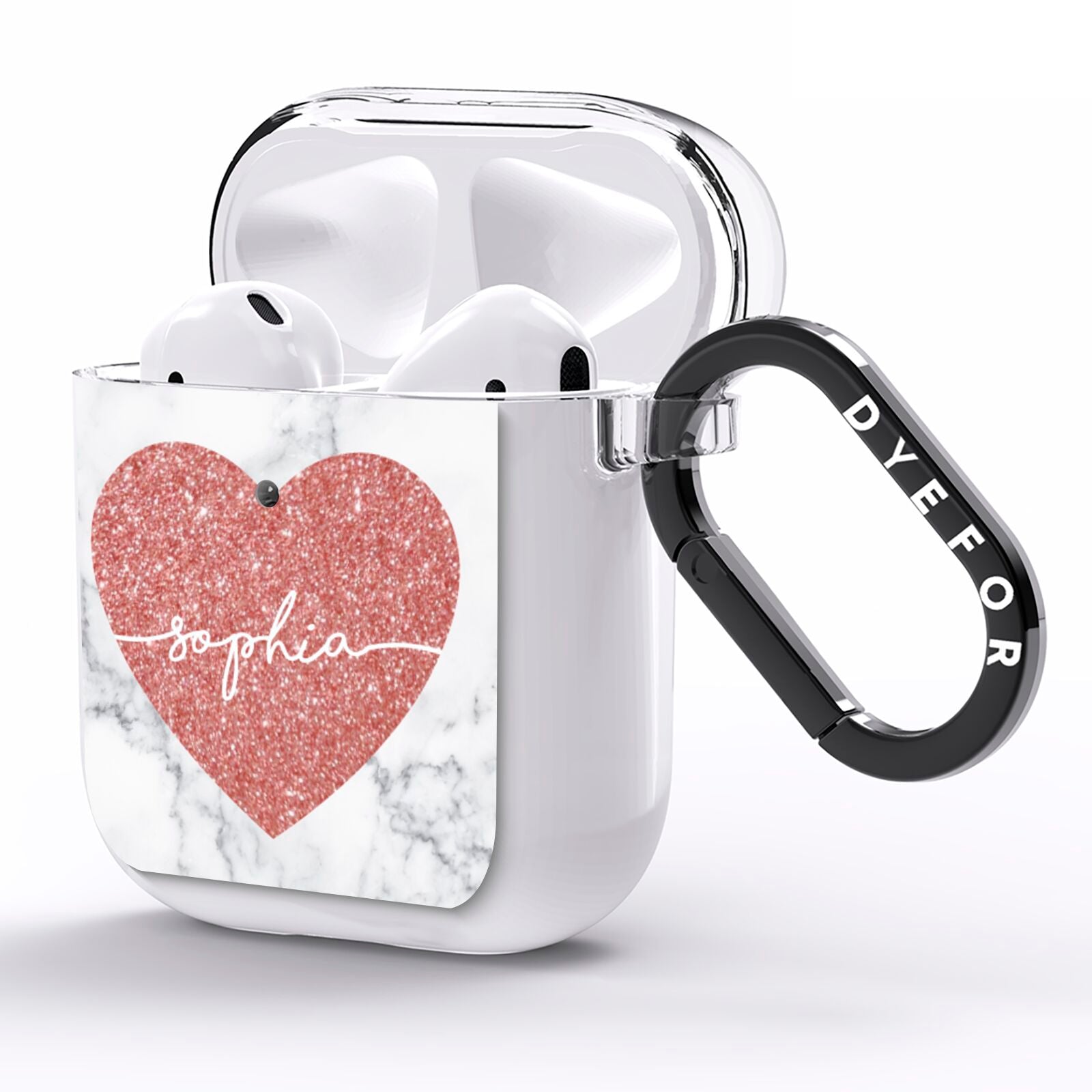 Marble Rose Gold Glitter Heart Personalised Name AirPods Clear Case Side Image