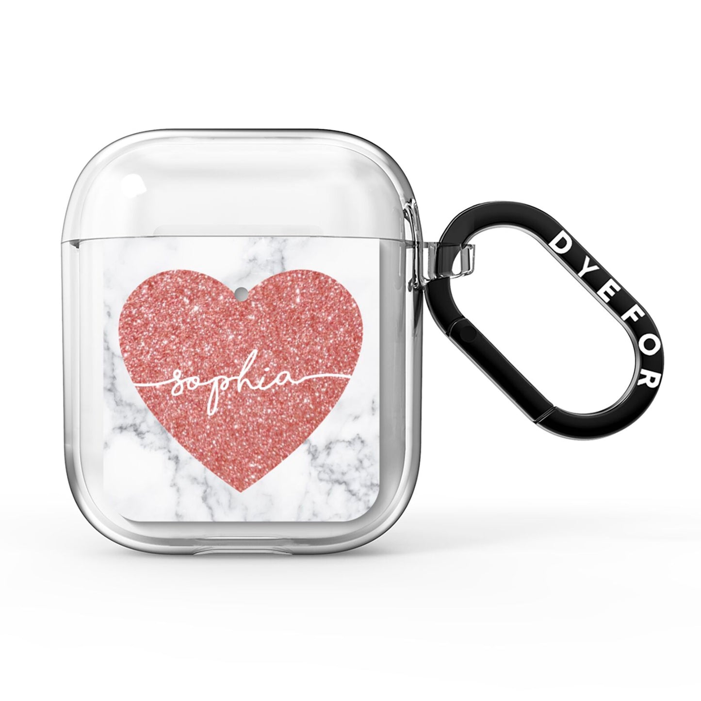 Marble Rose Gold Glitter Heart Personalised Name AirPods Clear Case