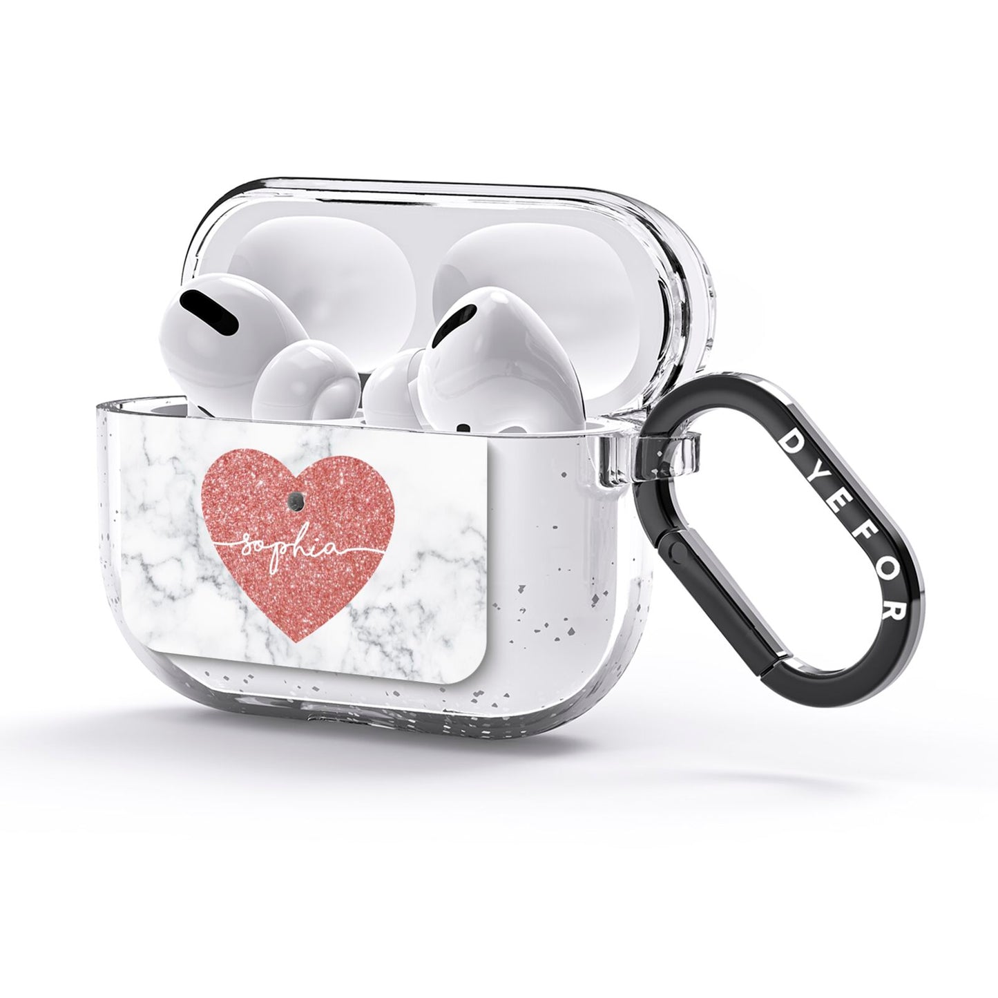 Marble Rose Gold Glitter Heart Personalised Name AirPods Glitter Case 3rd Gen Side Image