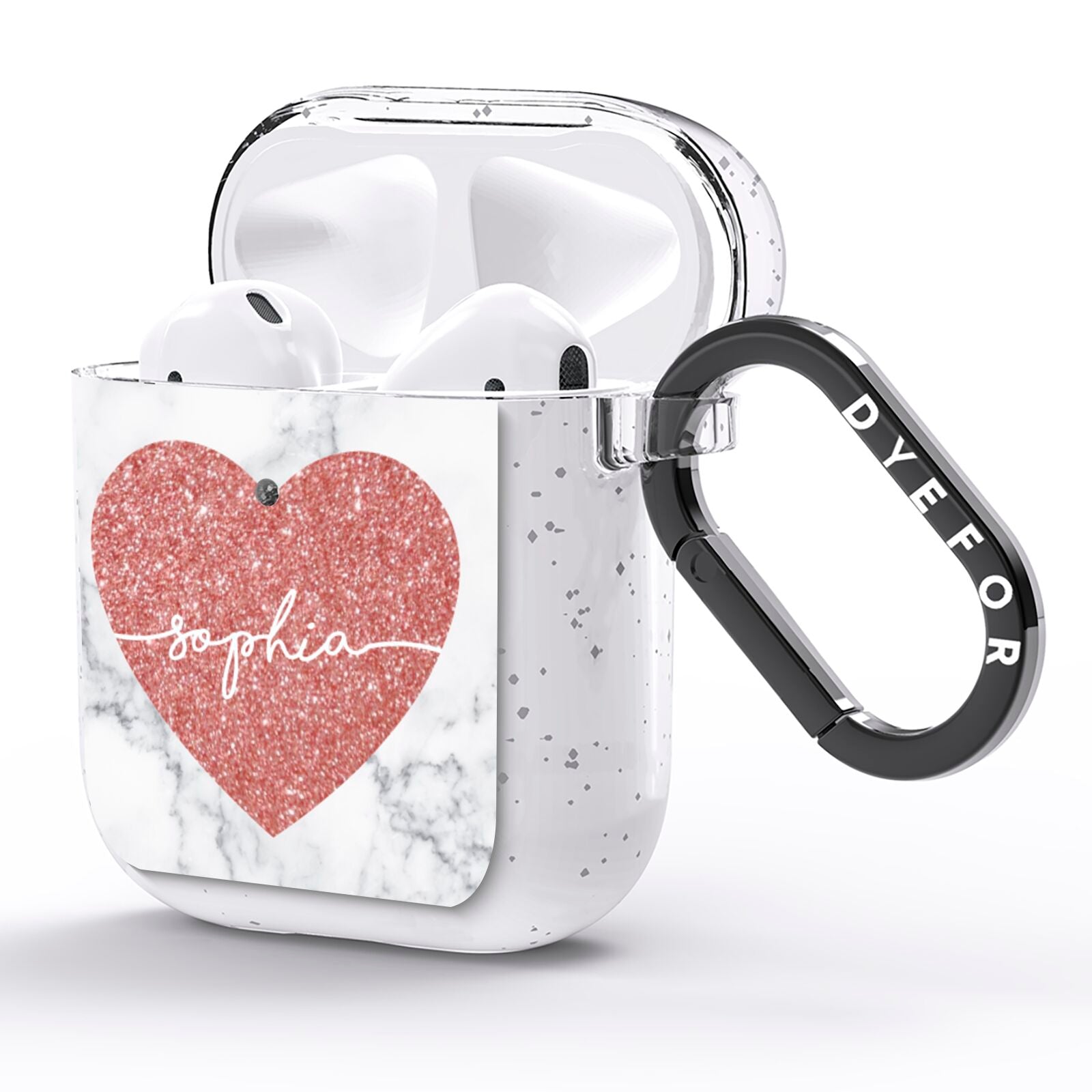 Marble Rose Gold Glitter Heart Personalised Name AirPods Glitter Case Side Image
